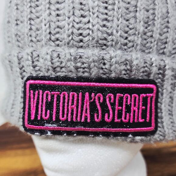 Victoria Secret Pink Gray Pom Pom Winter Warm Beanie OSFM main image 7